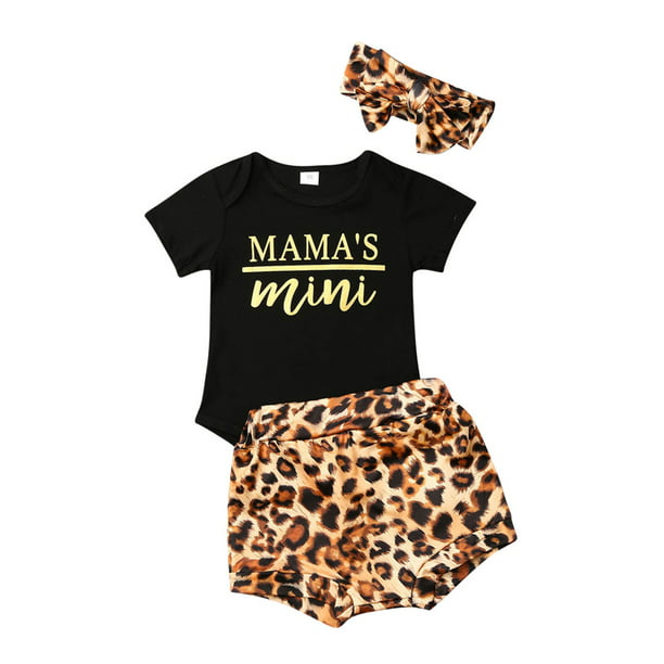 Newborn Baby Girls Leopard Print Clothes Tops Romper Short Pants Summer Outfits 